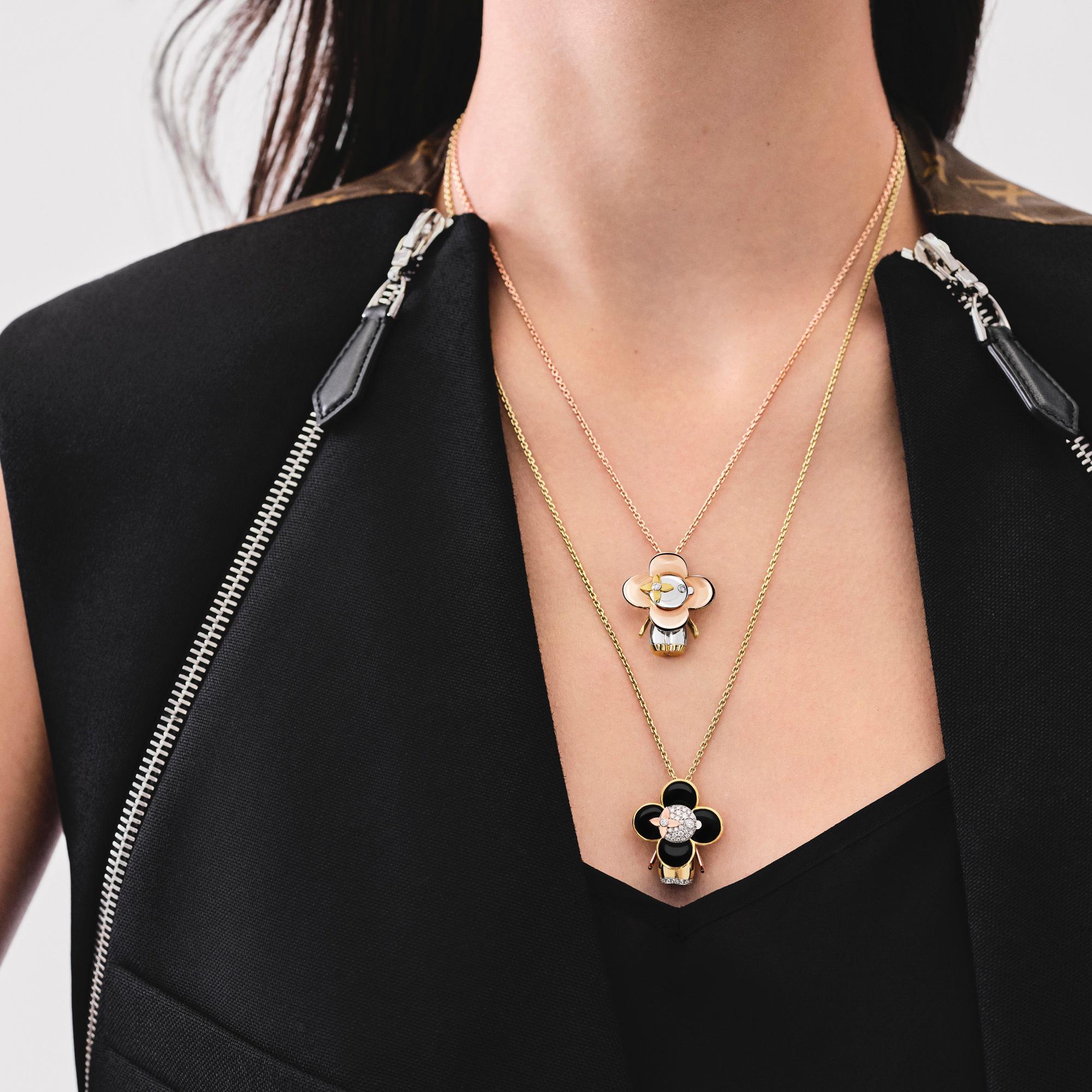 Vivienne pendant, 3 golds, black lacquer & diamonds - Categories